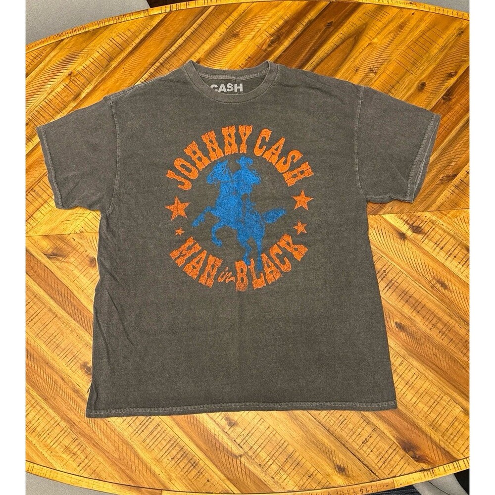 Johnny Cash Nashville Cowboy T Shirt Men’s L Charcoal Gray Distressed Western